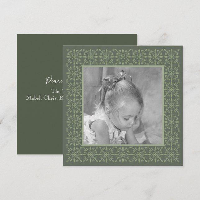 Tarjeta Festiva Elegante Sencillo Photo Winter Green Snowflake (Anverso / Reverso)