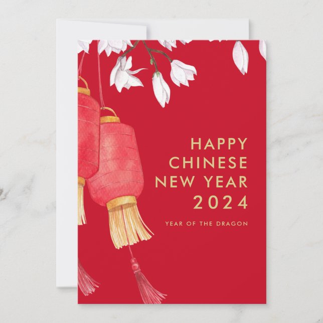 Tarjeta Festiva Elegante Sencillo Rojo Feliz Año Nuevo Chino 2024 (Anverso)