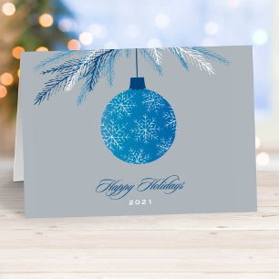 Tarjeta Festiva Elegante Silver Blue Happy Holidays Business