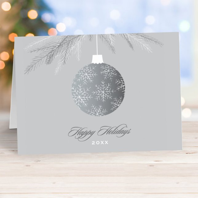 Tarjeta Festiva Elegante Silver Felices Fiestas Ornamentos Negocio (Subido por el creador)