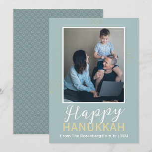 Tarjeta Festiva Elegante simple azul Happy Hanukkah One Photo