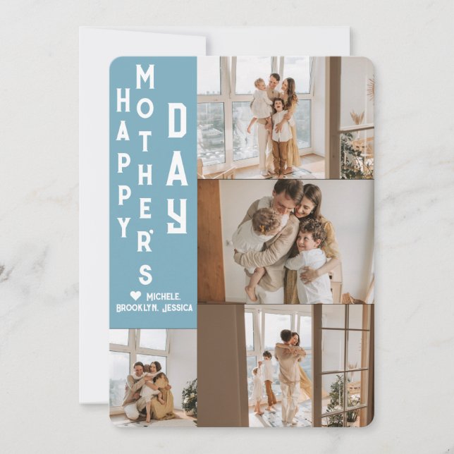 Tarjeta Festiva Elegante Simple Feliz Día de la Madre Collage de F (Anverso)