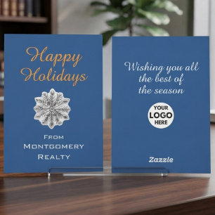 Tarjeta Festiva Elegante Simple Oro Azul Marino Logo No Foto