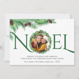 Tarjeta Festiva Elegante Simple Pino Botánico Wreath NOEL 1 Foto