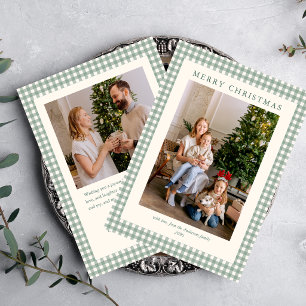 Tarjeta Festiva Elegante Simple Verde Salvia Cuadros 2 Foto Navida