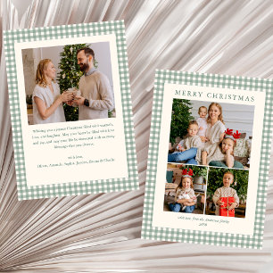 Tarjeta Festiva Elegante Simple Verde Salvia Cuadros 4 Foto Navida