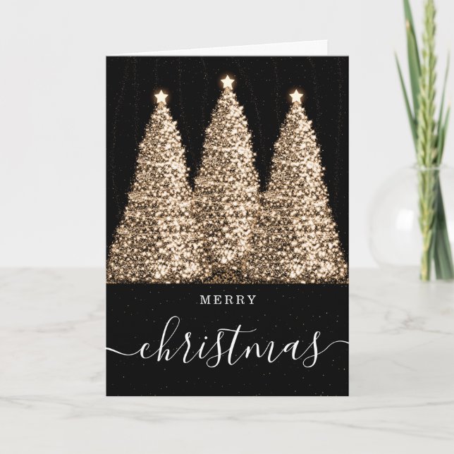 Tarjeta Festiva Elegante Sin Navidades fotográficos Purpurinas Árb (Anverso)