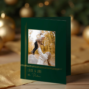 Tarjeta Festiva Elegante Sleek Green/Gold Modern Deco Style Foto