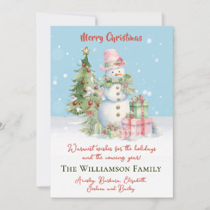 Tarjeta Festiva Elegante Snowman (Lady) Watercolor Árbol de Navida