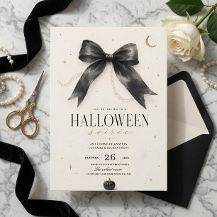 Tarjeta Festiva Elegante Soirée de Halloween Luxuoso Negro