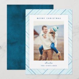 Tarjeta Festiva Elegante Stripes Blue Family Photo