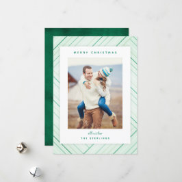 Tarjeta Festiva Elegante Stripes Green Family Photo