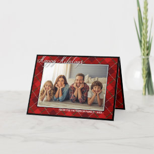 Tarjeta Festiva Elegante Tartan Modern Happy Holidays Family Photo