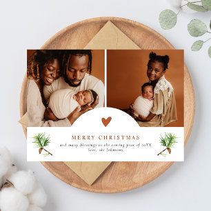 Tarjeta Festiva Elegante Terracota Heart Pines 2 Navidades de foto
