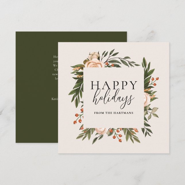 Tarjeta Festiva Elegante Terracotta Floral Happy Holidays Boho (Anverso / Reverso)