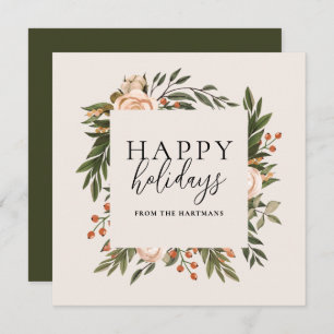 Tarjeta Festiva Elegante Terracotta Floral Happy Holidays Boho