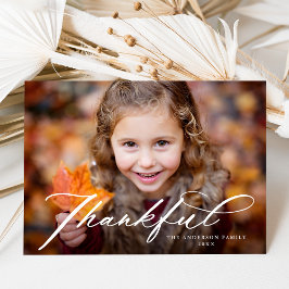 Tarjeta Festiva Elegante Thankful Bold Script Foto Acción de Graci