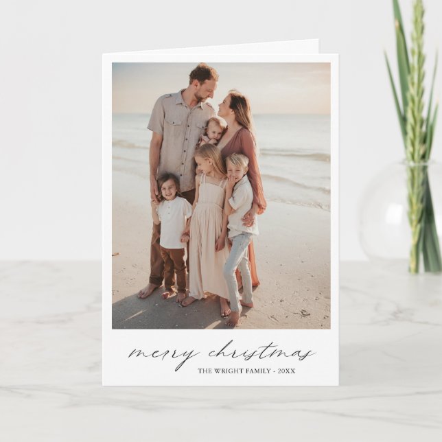 Tarjeta Festiva Elegante tipografía foto Navidades modernos (Anverso)