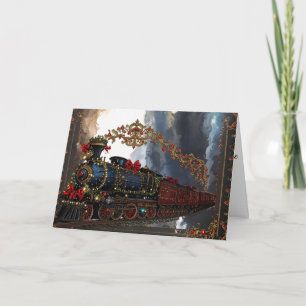 Tarjeta Festiva Elegante tren de vapor steampunk victoriano de Nav