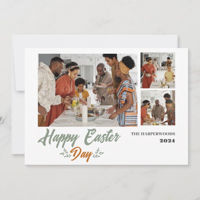 Tarjeta Festiva elegante Typography Easter family tres fotos (Anverso)