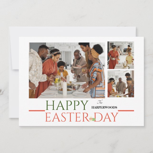 Tarjeta Festiva elegante Typography Easter family tres fotos (Anverso)