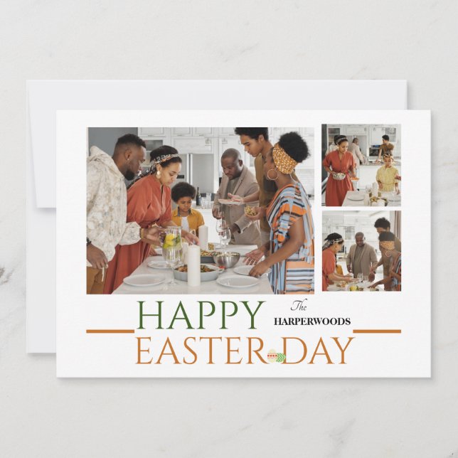Tarjeta Festiva elegante Typography Easter family tres fotos (Anverso)