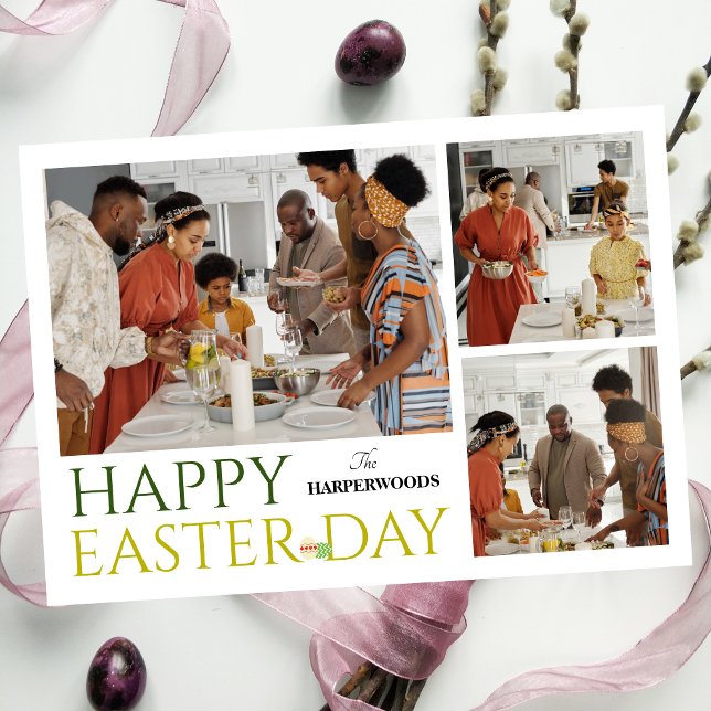 Tarjeta Festiva elegante Typography Easter family tres fotos (Subido por el creador)