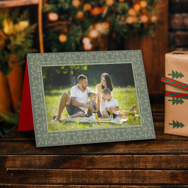 Tarjeta Festiva Elegante vacaciones de copo de nieve verde clásico (Subido por el creador)