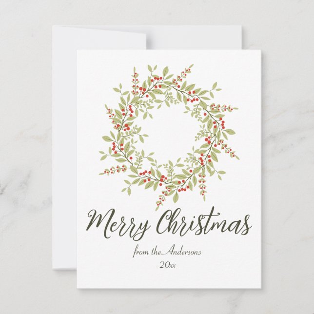 Tarjeta Festiva Elegante vegetación botánica navideña (Anverso)