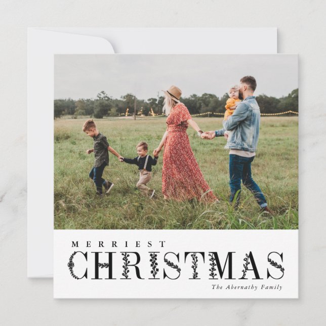 Tarjeta Festiva Elegante vegetación Dejar a los Navidades en negro (Anverso)