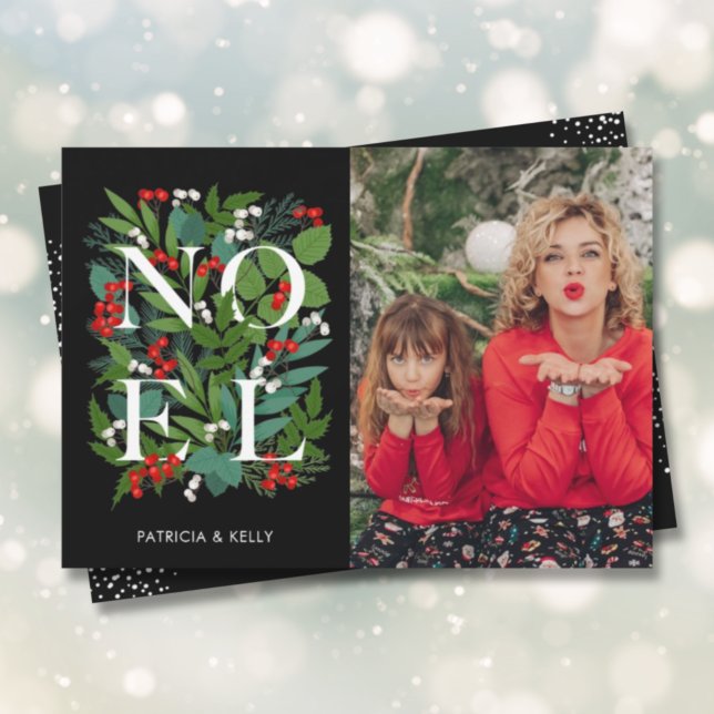 Tarjeta Festiva Elegante vegetación NOEL en foto negra (Subido por el creador)