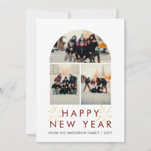 Tarjeta Festiva Elegante ventana de varias fotos Familia Feliz Año