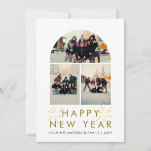 Tarjeta Festiva Elegante ventana de varias fotos Familia Feliz Año