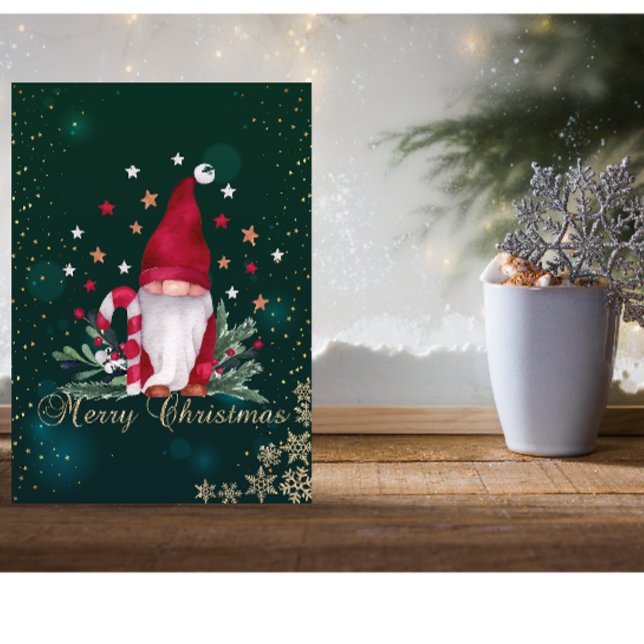 Tarjeta Festiva Elegante Verde, Gnome, Ramas de Pino (Subido por el creador)