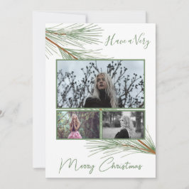 Tarjeta Festiva Elegante verde invernal Merry Christmas Tree Photo