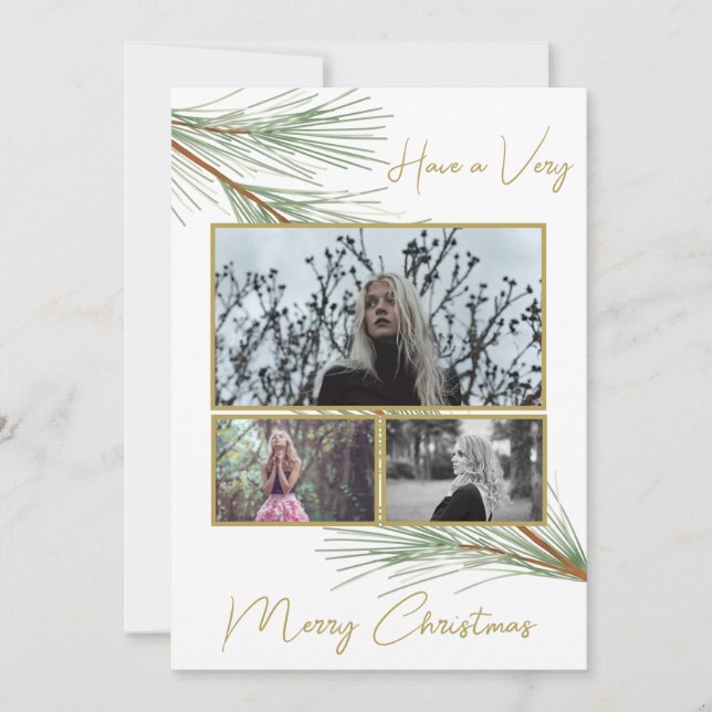 Tarjeta Festiva Elegante verde invernal Merry Christmas Tree Photo (Anverso)