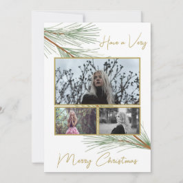 Tarjeta Festiva Elegante verde invernal Merry Christmas Tree Photo