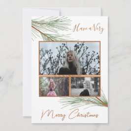 Tarjeta Festiva Elegante verde invernal Merry Christmas Tree Photo