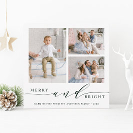 Tarjeta Festiva Elegante Verde Merry & Bright 3 Fotos Cuadrado