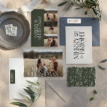 Tarjeta Festiva Elegante verde moderno minimalista multifoto botán<br><div class="desc">Elegante multifoto moderna minimalista acuarela botánica de color verde natural Merry navidad tarjeta plana.</div>