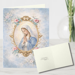 Tarjeta Festiva Elegante Virgen María Religiosa Católica Floral