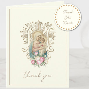 Tarjeta Festiva Elegante Virgen María Religiosa Católica Floral 