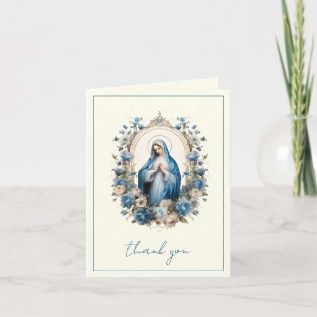 Tarjeta Festiva Elegante Virgen María Religiosa Floral Católica (Anverso)