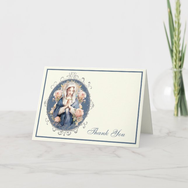 Tarjeta Festiva Elegante Virgen María Religiosa Floral Católica (Anverso)