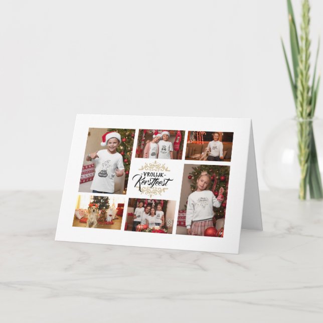 Tarjeta Festiva Elegante Vrolijk Kerstfeest fotocollage Kerstkaart (Anverso)
