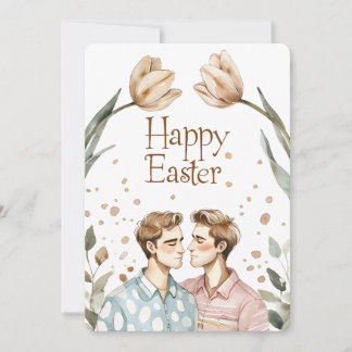 Tarjeta Festiva Elegante Watercolor Gay Couple Easter Card