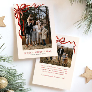 Tarjeta Festiva Elegante Watercolor Red Bow Navidades Dos Foto