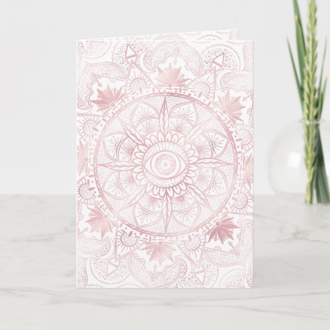 Tarjeta Festiva Elegante White Rose Gold Oye Sun Moon Mandala (Anverso)