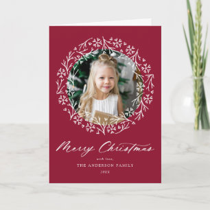 Tarjeta Festiva Elegante Wreath Cranberry de copo de nieve 2 Foto