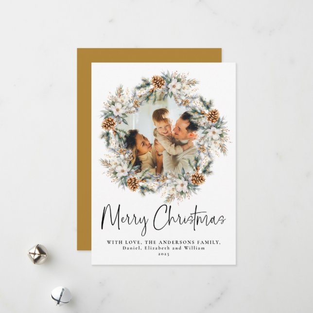 Tarjeta Festiva Elegante Wreath de follaje botánico | Navidades de (Anverso/Reverso In Situ)